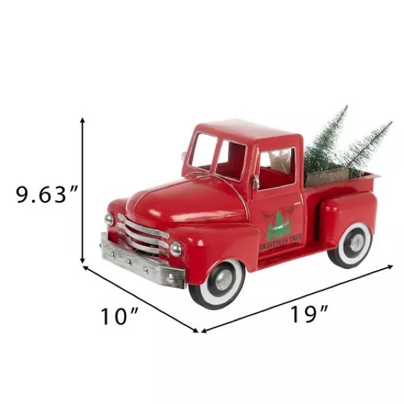 Red Vintage Metal Truck With Light Up Tree